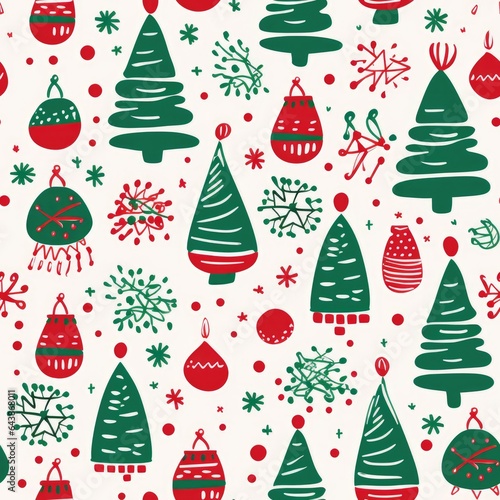 Christmas themed seamless pattern with icons.  AI Generative.