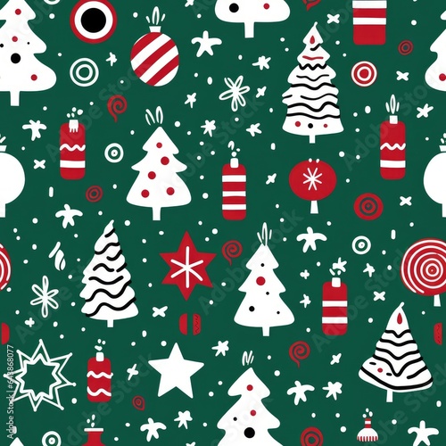 Christmas themed seamless pattern with icons. AI Generative.