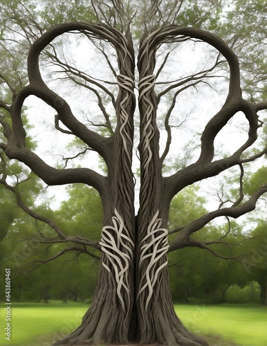 Two Interwined Trees, Branches forming a Heart Shape, Romantic Trees, Love Trees, AI Generated. 