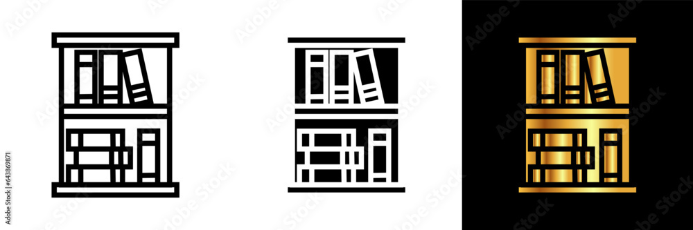 Bookshelf Icon, an icon representing a bookshelf, symbolizing organized storage of books and knowledge, a piece of furniture commonly found in homes, libraries, and educational spaces. Bookshelf Icon, an icon representing a bookshelf, symbolizing organized storage of books and knowledge, a piece of furniture commonly found in homes, libraries, and educational spaces.