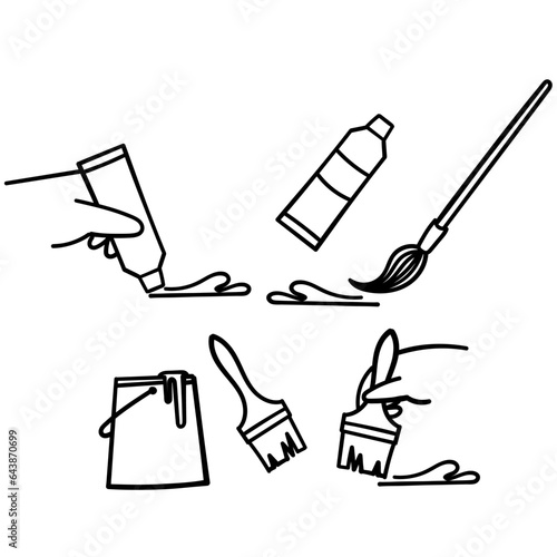 hand drawn doodle Set of Brushes and Painting Related illustration