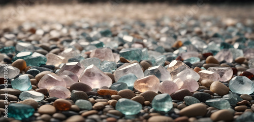 Clear Quartz stones on blurred background.   photo