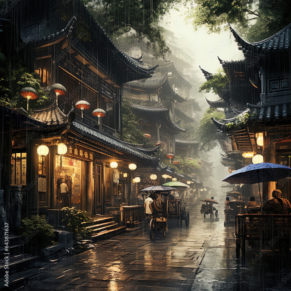 Fototapeta premium view of chinese temple, generative ai