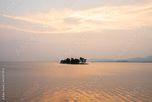 Lake Shinji and Yomegashima Island at Dusk, Shimane Prefecture,Matsue, Shimane,Japan photo