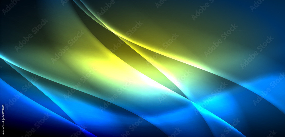 Dynamic waves in ethereal glow of neon lights. Concept merges fluidity of motion with vibrant allure of neon, crafting entrancing backdrop that embodies both vitality and futuristic sophistication Dynamic waves in ethereal glow of neon lights. Concept merges fluidity of motion with vibrant allure of neon, crafting entrancing backdrop that embodies both vitality and futuristic sophistication