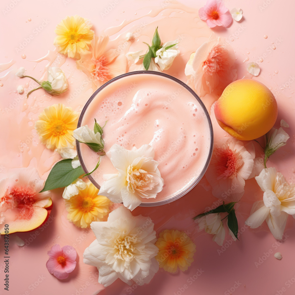 A glass of peach fruit smoothies, herb vegan healthy drink on soft gradient blur background. A glass of peach fruit smoothies, herb vegan healthy drink on soft gradient blur background.