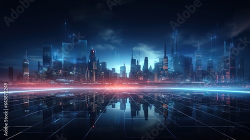 Futuristic city at night. Futuristic cityscape  Generative AI