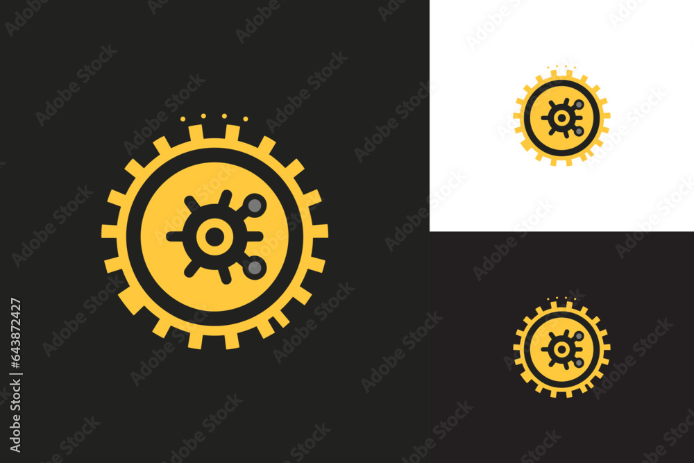 Fototapeta premium A clock face and gear-like shapes create a flat logo for a clock mechanic watch repair center