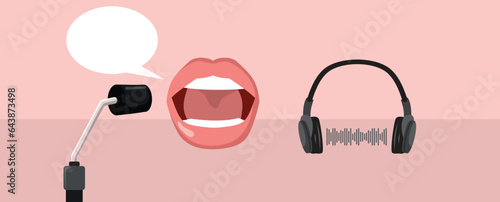 Podcast Recording Icon Symbols on a Retro Background Design. Recording equipment for a drama channel radio show

