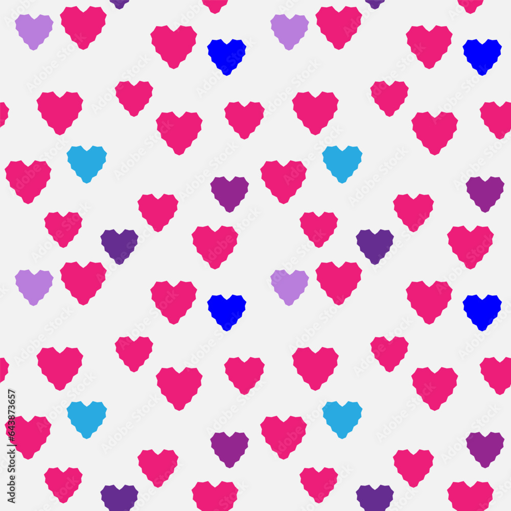 Seamless pattern with pink hearts. Vector illustration. Trendy background with geometric hearts of different colors and sizes. Romantic print design. Seamless pattern with pink hearts. Vector illustration. Trendy background with geometric hearts of different colors and sizes. Romantic print design.