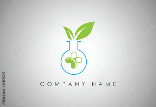 Green science Pharmacy vector symbol with green leaf