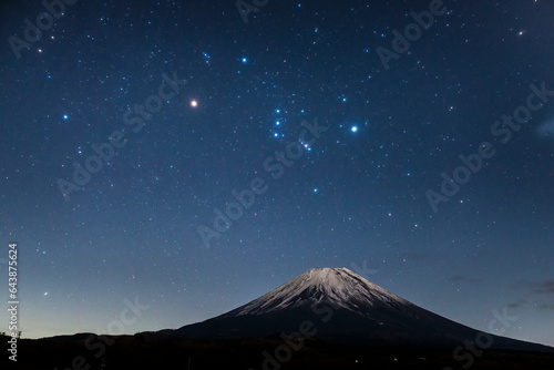 Orion and Mt. Fuji, Japan,Yamanashi Prefecture,Minamitsuru District, Yamanashi,Fujikawaguchiko, Yamanashi,Fuji Kemine