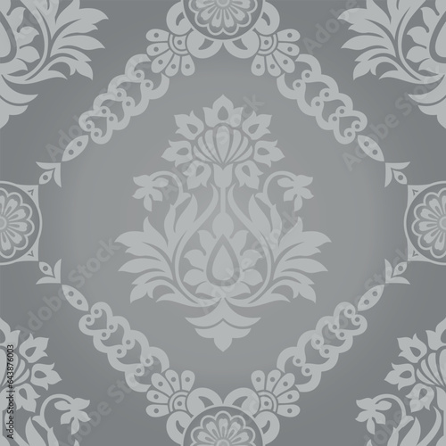 Seamless rich silver damask wallpaper pattern design