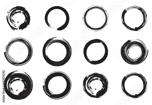 Grunge textured hand drawn elements set highlight cover icons. Grunge round frames for social media