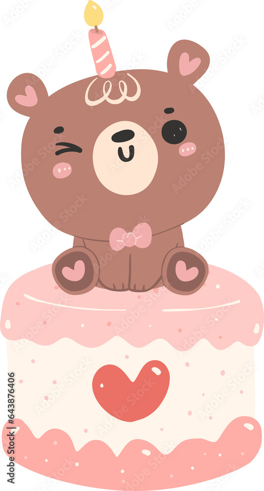 Cute birthday bear with cake nursery kid cartoon doodle illiustration. Cute birthday bear with cake nursery kid cartoon doodle illiustration.