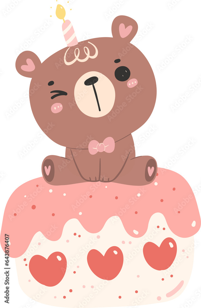 Cute birthday bear with cake nursery kid cartoon doodle illiustration. Cute birthday bear with cake nursery kid cartoon doodle illiustration.