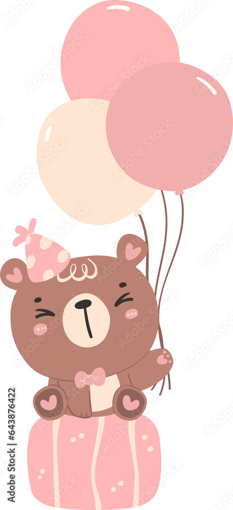 Cute birthday bear with balloons nursery kid cartoon doodle illiustration. Cute birthday bear with balloons nursery kid cartoon doodle illiustration.