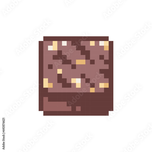 Pixel Art Brownie Cake. Retro 8 bit Style Sweet Pastry Chocolate Fudge Square Cake Illustration. Ideal for Sticker, Retro Decorative Element, Game Asset, Emoji, Patch or Cute Geek Avatar.	