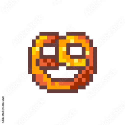Pixel Art Pretzel. Retro 8 bit Style Bretzel Pastry Illustration. Ideal for Sticker, Retro Decorative Element, Game Asset, Emoji, Patch or Cute Geek Avatar. French Bretzel.