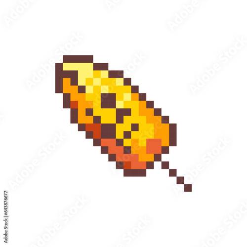 Pixel Art Grilled Corn. Retro 8 bit Style Street Food Grilled BBQ Corn on the Cob Illustration. Ideal for Sticker, Retro Decorative Element, Game Asset, Emoji, Patch or Cute Geek Avatar.	
