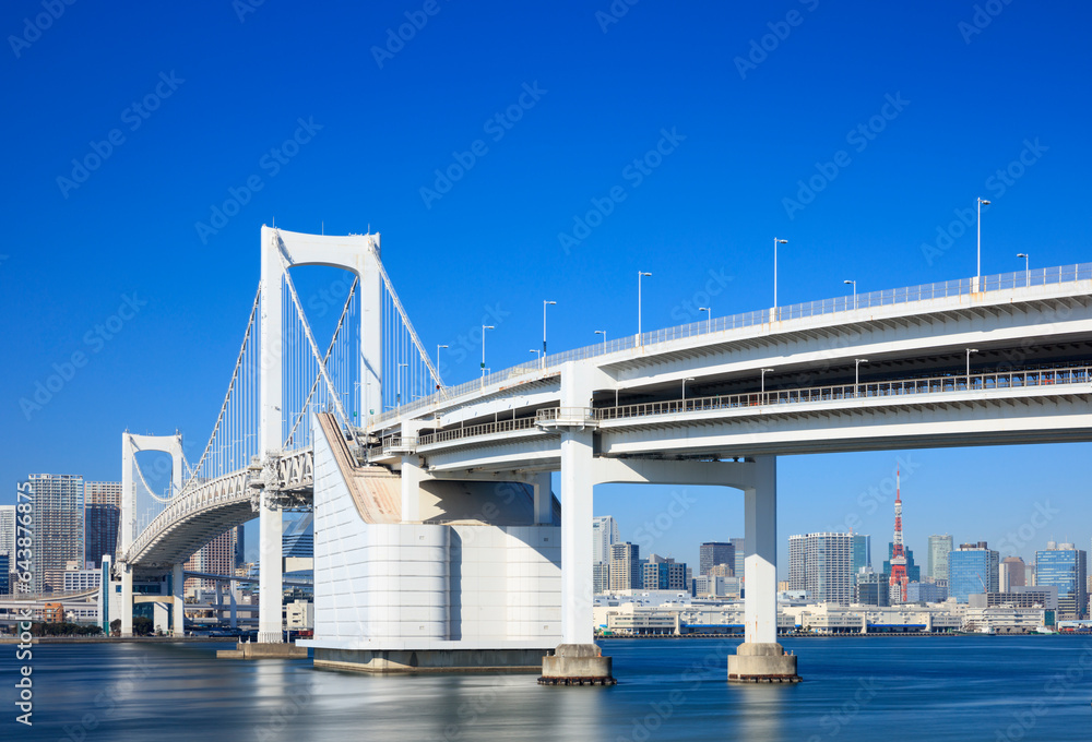 Rainbow Bridge and Tokyo Tower, Japan,Tokyo,Minato Rainbow Bridge and Tokyo Tower, Japan,Tokyo,Minato