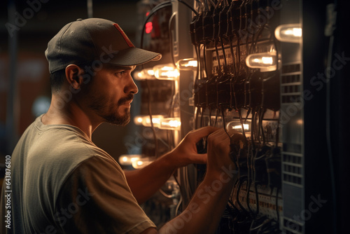 Electrical engineer repairing electrical control panel