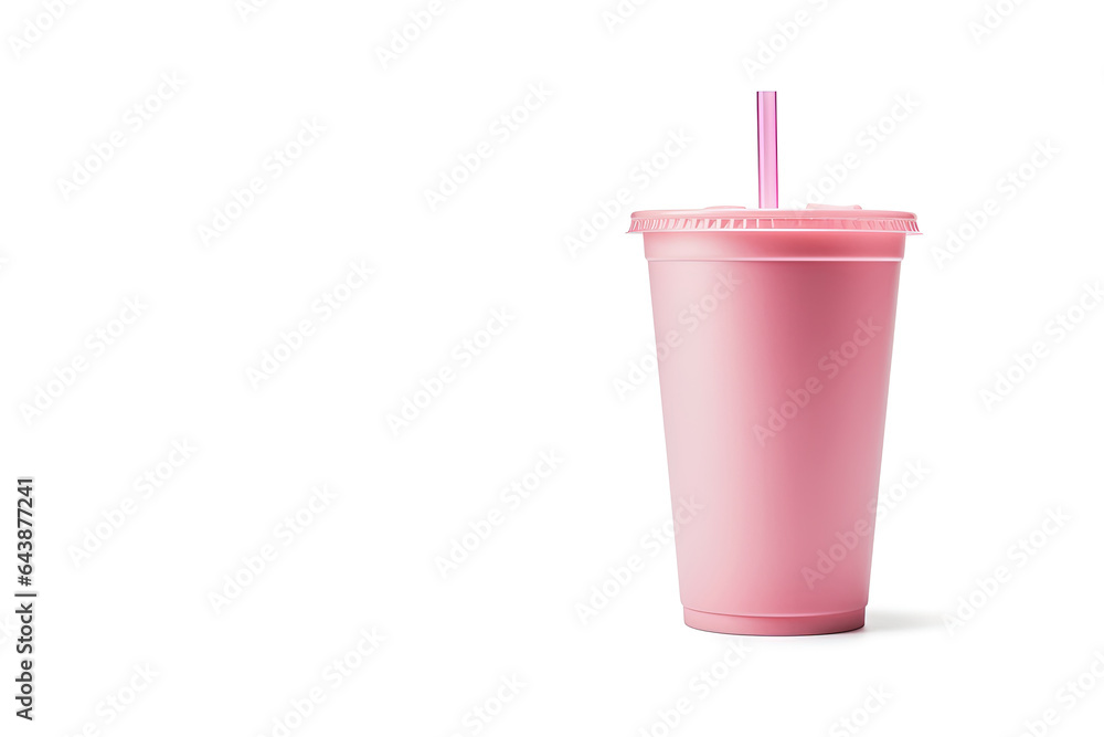 Pink drink in plastic cup isolated on white background. Take away drinks concept with copy space Pink drink in plastic cup isolated on white background. Take away drinks concept with copy space