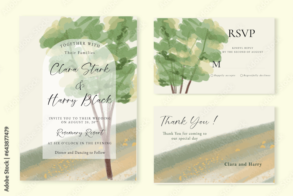 set of watercolor wedding invite template