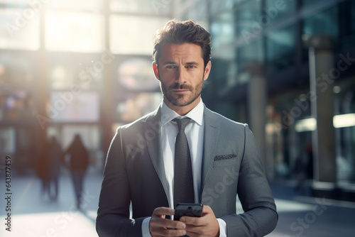 a business man is dressed in a suit and phone with him