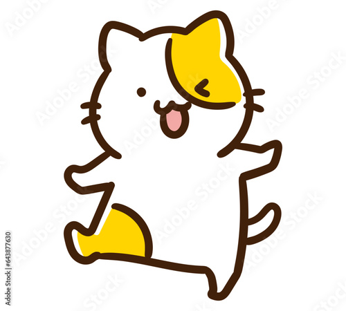 右足を上げてポーズを決めるかわいいねこのキャラクターのデフォルメイラスト