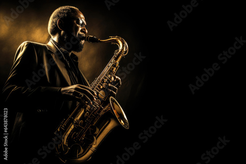 Murais de parede Saxophone player Saxophonist playing jazz music instrument Jazz musician playing sax alto on black background