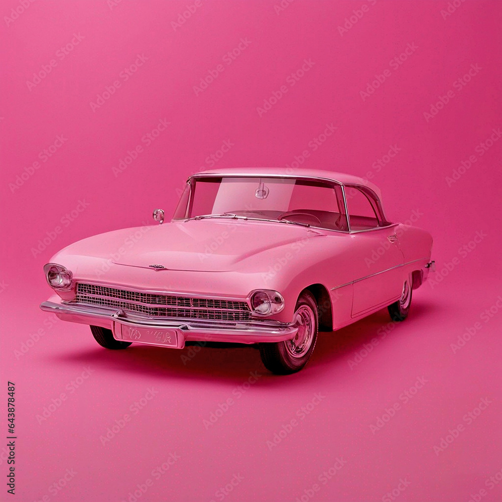 A striking still image composed in Photography style, showcasing a delicately crafted model car in an alluring shade of pink