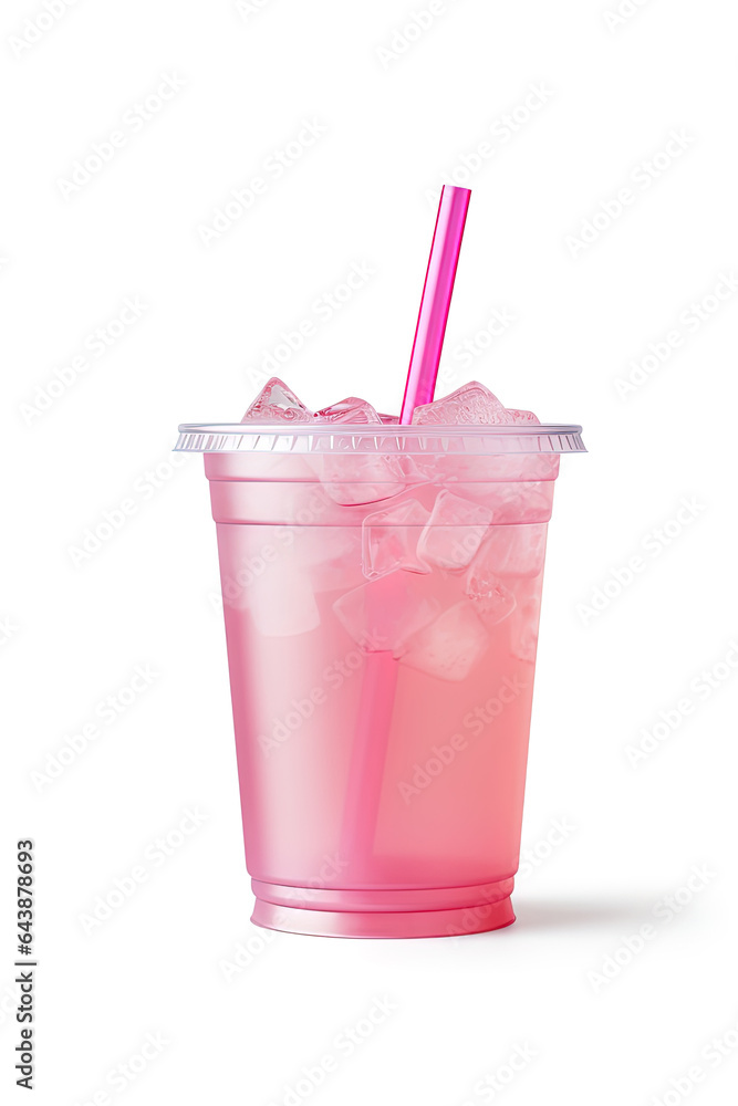 Pink drink in plastic cup isolated on white background. Take away drinks concept Pink drink in plastic cup isolated on white background. Take away drinks concept