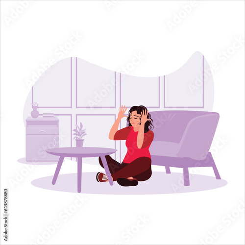 A businesswoman who is depressed or stressed because of being laid off from work is unfortunate. Mental health concept. Trend Modern vector flat illustration