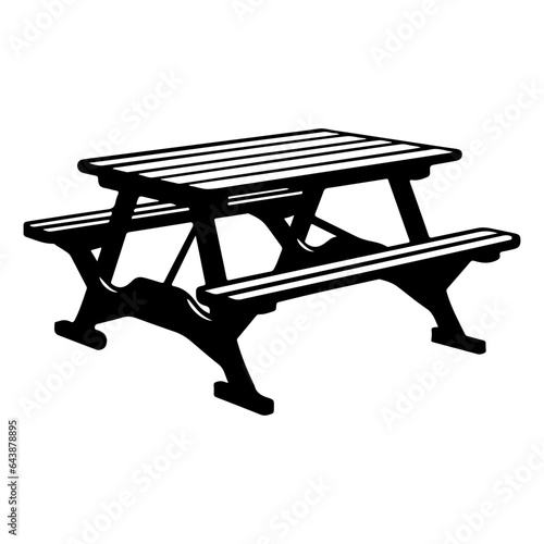 Picnic Table Icon Silhouette Illustration. Furniture Outdoor Park.