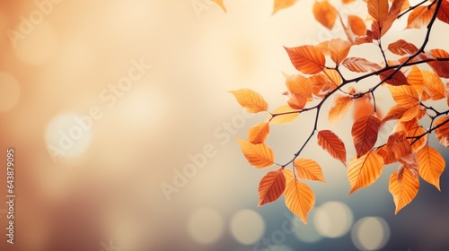 Autumn leaves on blurred background with bokeh effect  Generative AI