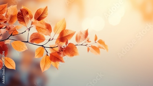 Autumn leaves on blurred background with bokeh effect  Generative AI