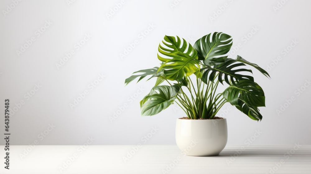 Fototapeta premium vase with plant on white wall background., Generative AI