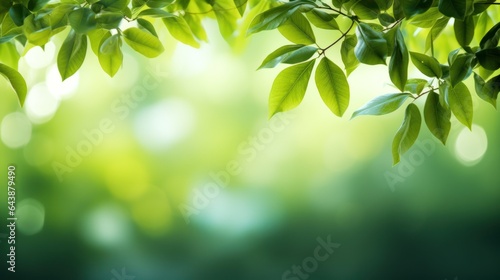 Fresh green leaves on blurred greenery background with bokeh effect  Generative AI