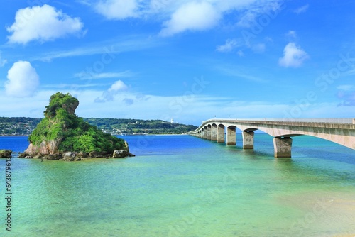 Kouriohashi bridge and Kourishima island, Japan,Okinawa Prefecture,Nago, Okinawa photo