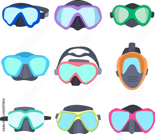 diving mask set cartoon. equipment snorkel, summer sea, object water diving mask sign. isolated symbol vector illustration