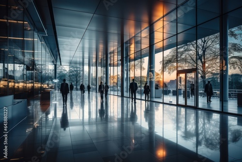 Blurry Business people walking in the corridor of a modern office building  Generative AI