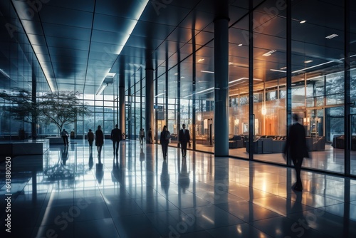 Blurry Business people walking in the corridor of a modern office building, Generative AI