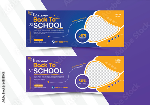 School education social media cover page layout & kids school admission web banner template design set. Admission web banner post & Online education social media cover banner.