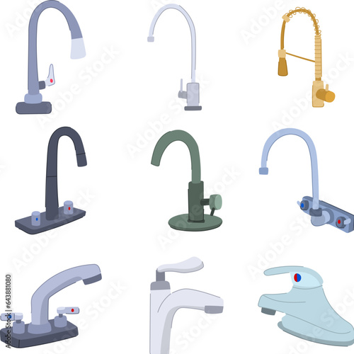faucet set cartoon. kitchen bathroom, tap sink, clean home faucet sign. isolated symbol vector illustration