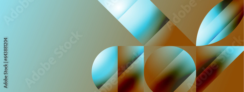 Serene gradient template. Circles and triangles mingle in minimalist perfection. Gentle fusion of forms and hues creates balanced yet captivating backdrop, embodying modern sophistication