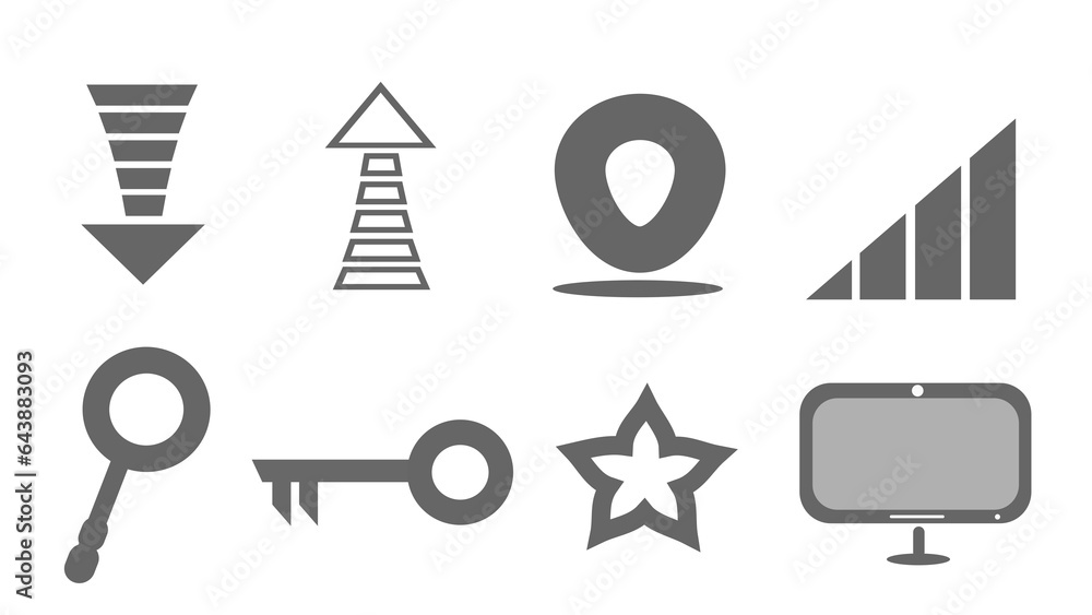 Assorted plain gray computer and internet eight icons in one sheet Assorted plain gray computer and internet eight icons in one sheet