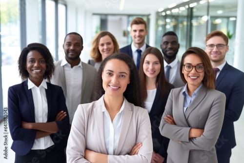 Multiracial diverse business team headed with boss posing to camera. Smiling businesspeople in office. The concept of business.