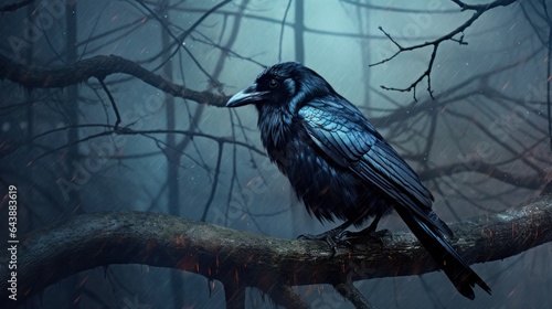 raven on a tree at night