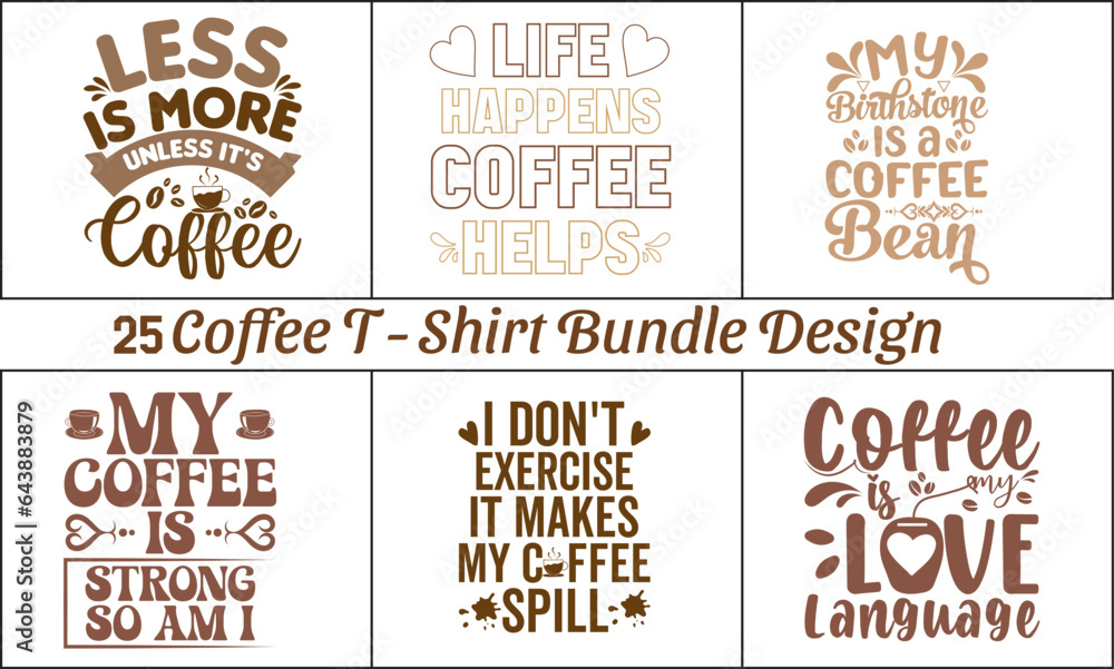  25 Coffee Typography T-Shirt Bundle Design